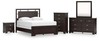 Covetown Queen Panel Bed, Dresser, Mirror, Chest and Nightstand