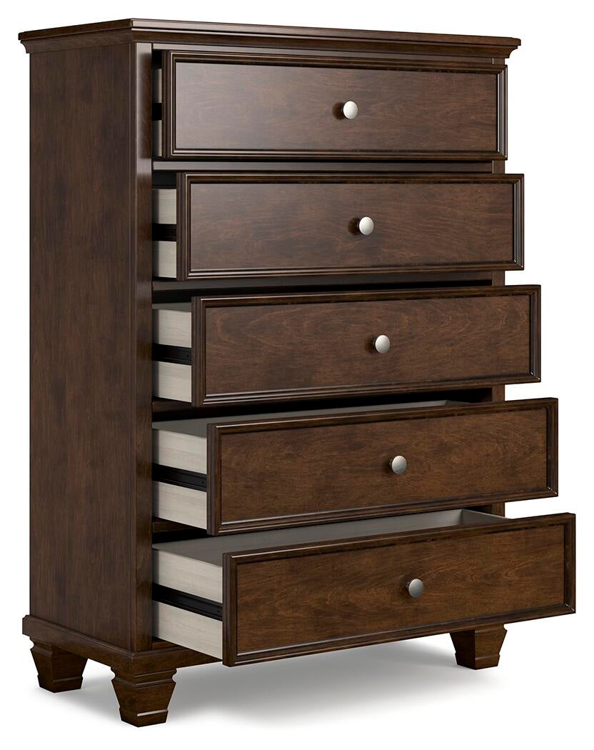 Danabrin Full Panel Bed with Mirrored Dresser, Chest and Nightstand