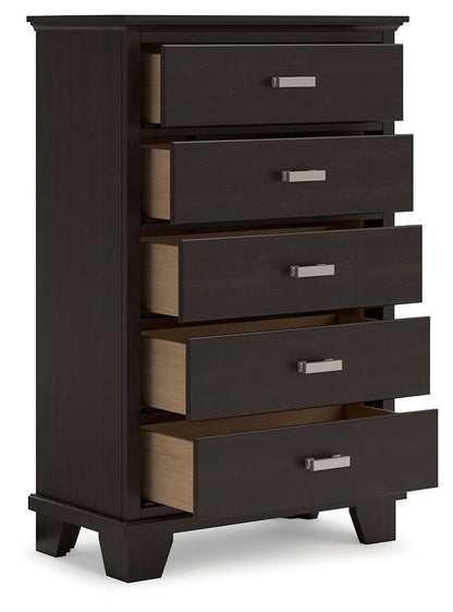 Covetown California King Panel Bed, Dresser, Mirror, Chest and Nightstand