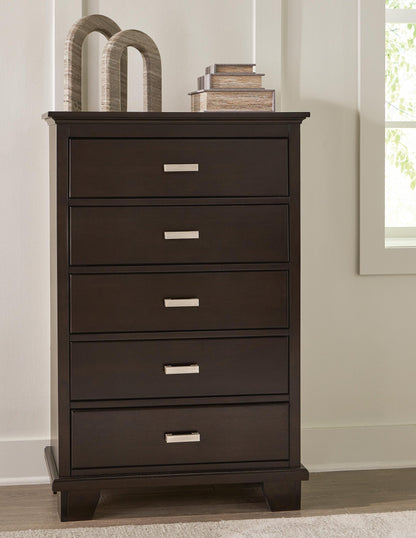 Covetown California King Panel Bed, Dresser, Mirror, Chest and Nightstand
