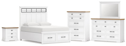 Ashbryn Queen Panel Storage Bed, Dresser, Mirror, Chest and Nightstand