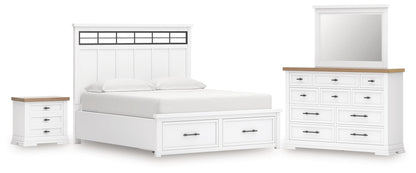 Ashbryn California King Panel Storage Bed, Dresser, Mirror and Nightstand