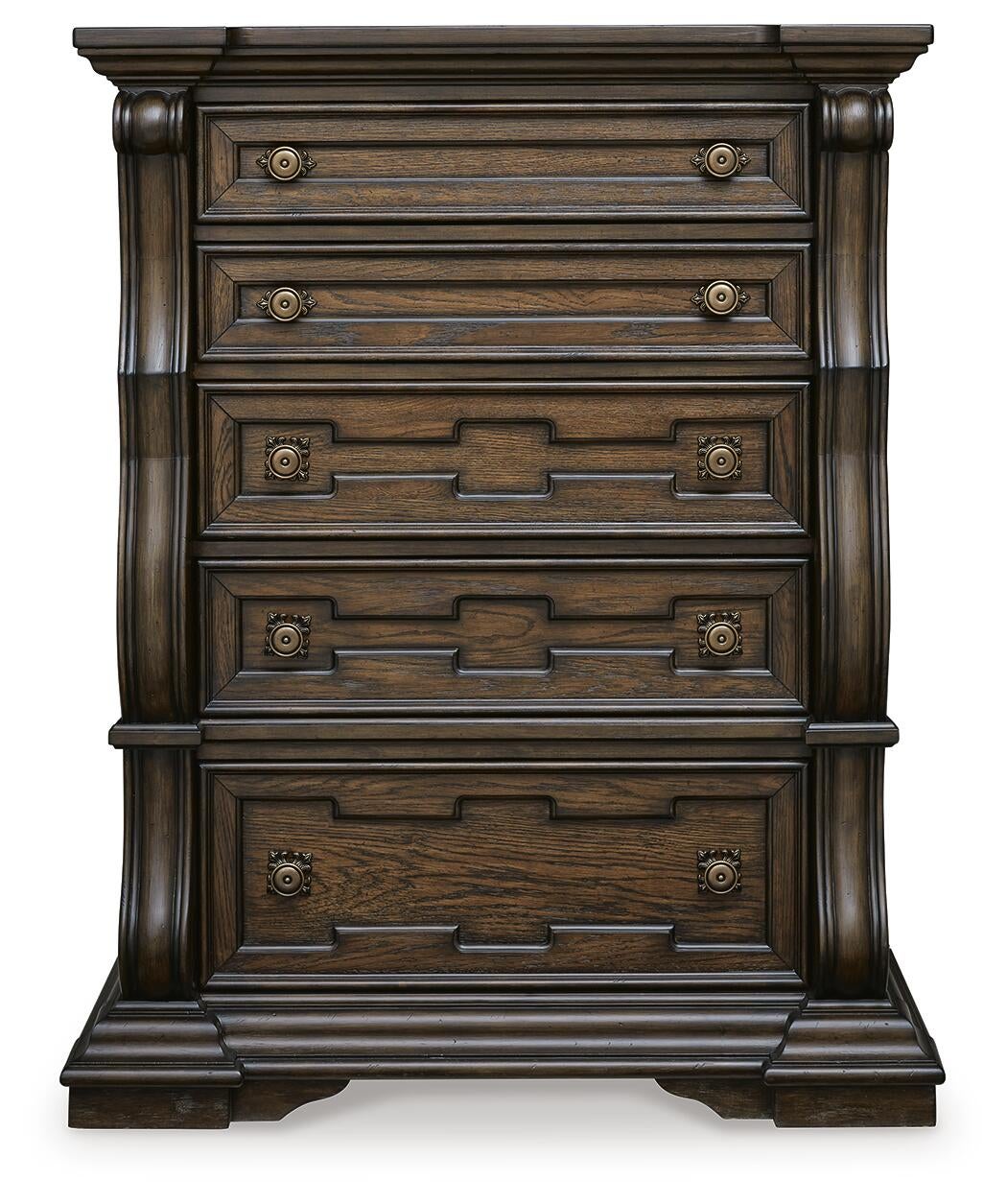 Maylee Queen Upholstered Bed, Dresser, Mirror, Chest and Nightstand