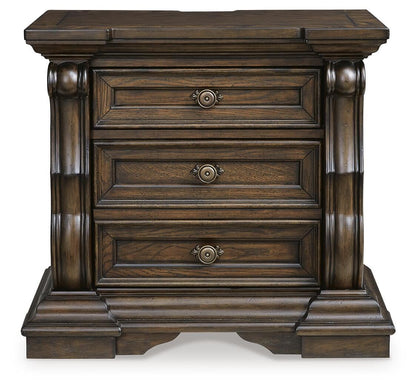 Maylee Queen Upholstered Bed with Mirrored Dresser and Nightstand