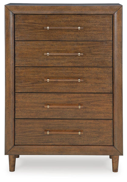 Lyncott Queen Upholstered Panel Bed, Dresser, Mirror, Chest and Nightstand