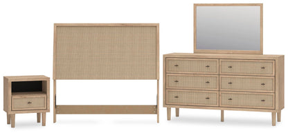 Cielden Full Upholstered Panel Bed with Mirrored Dresser and Nightstand