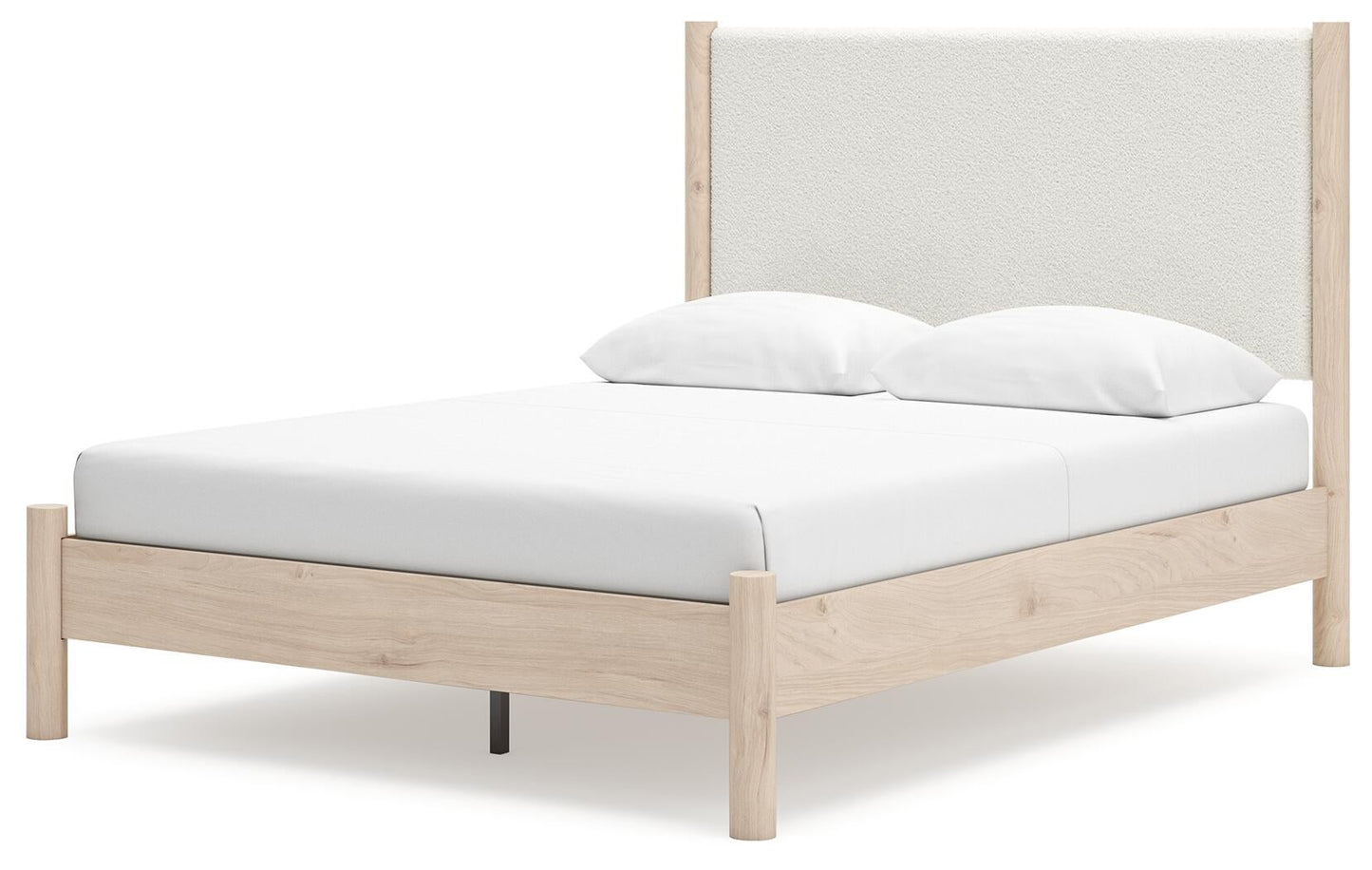 Cadmori Queen Upholstered Panel Bed with Mirrored Dresser and Nightstand