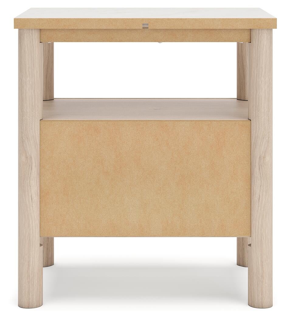 Cadmori Queen Upholstered Panel Bed with Mirrored Dresser and Nightstand