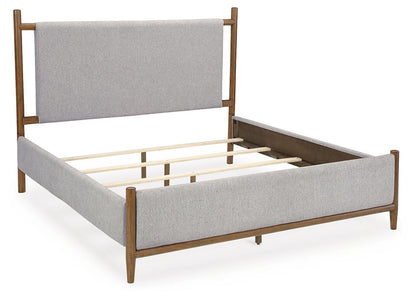 Lyncott California King Upholstered Bed with Mirrored Dresser