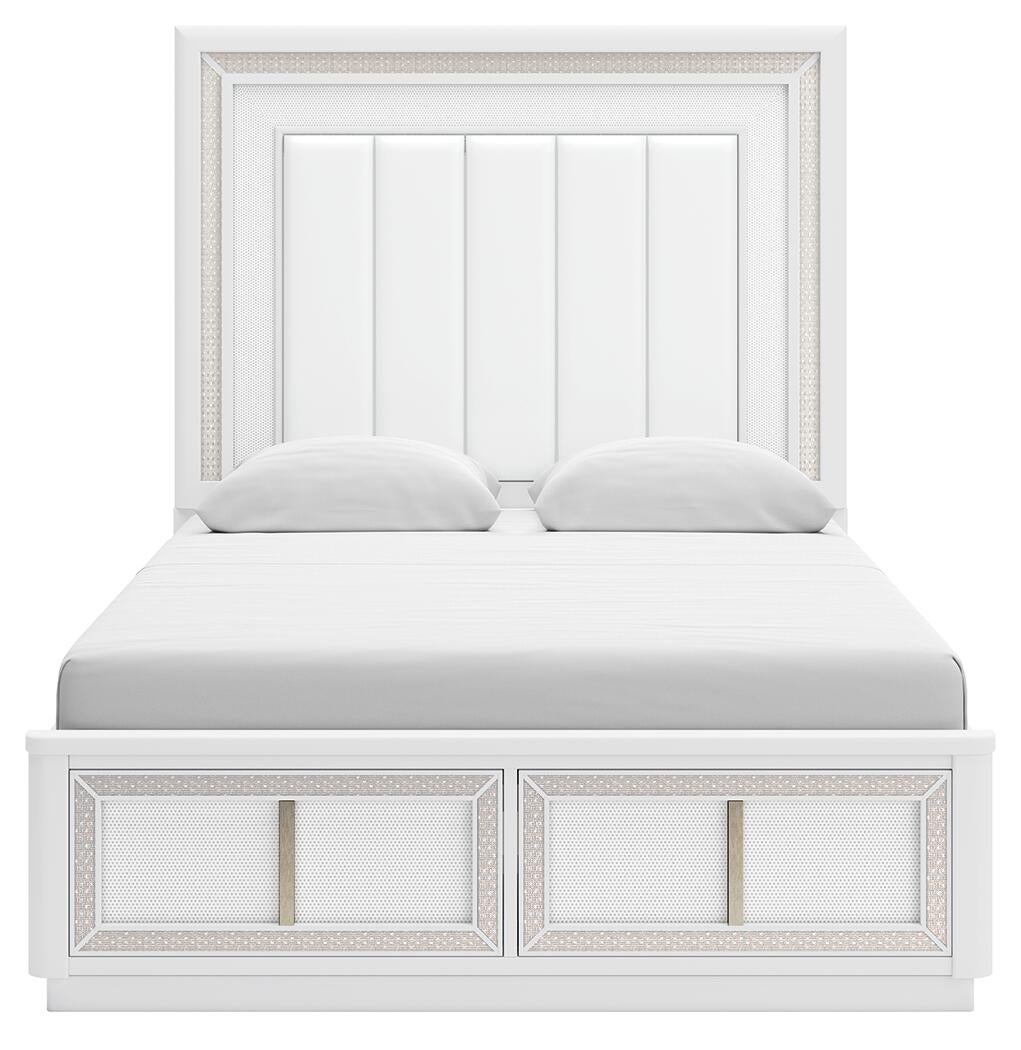 Chalanna Queen Upholstered Storage Bed, Dresser, Mirror, Chest and Nightstand