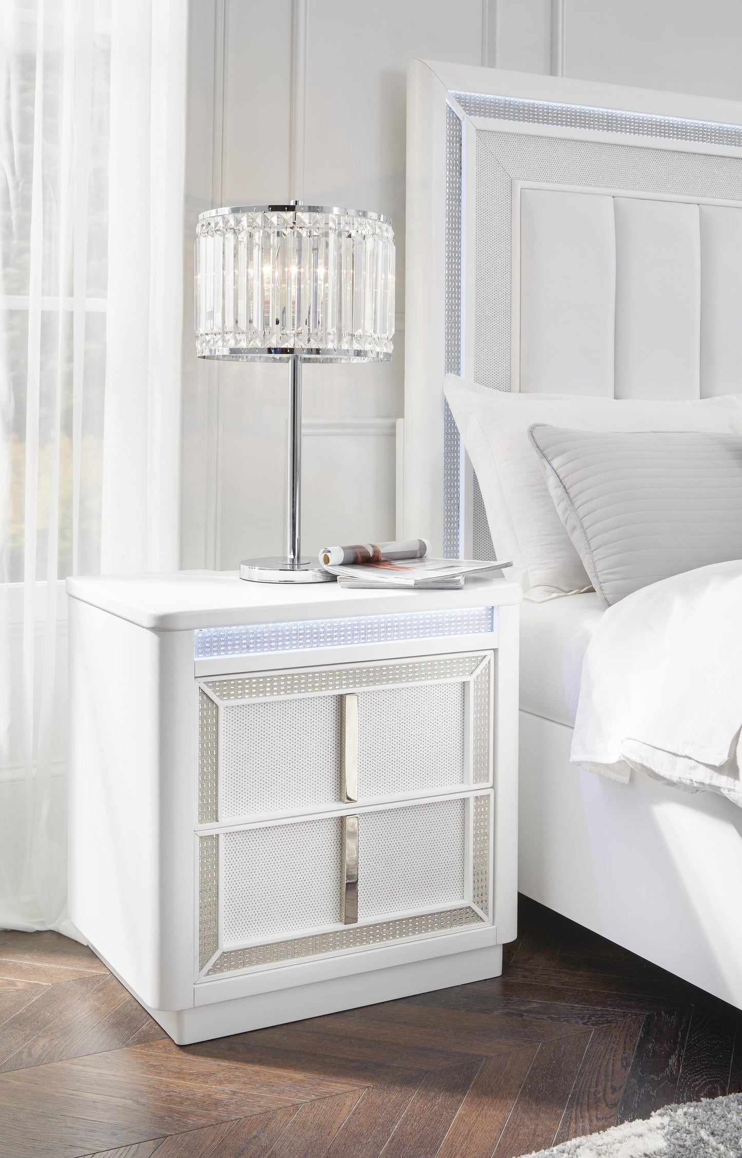 Chalanna Queen Upholstered Storage Bed, Dresser, Mirror, Chest and Nightstand