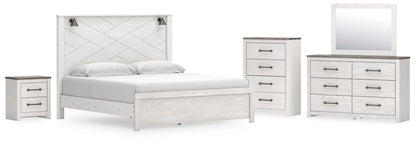 Gerridan King Panel Bed with Mirrored Dresser, Chest and Nightstand