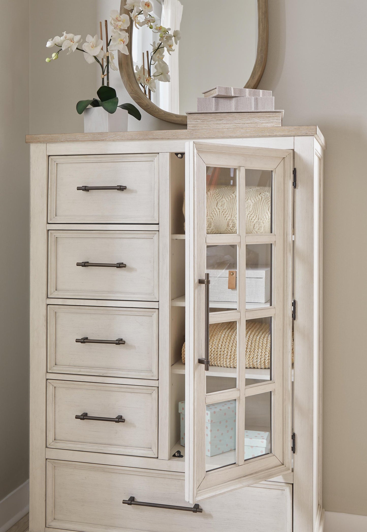 Shaybrock California King Panel Bed, Dresser, Mirror, Chest and Nightstand