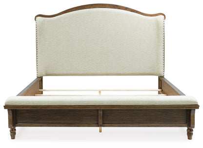 Sturlayne King Upholstered Panel Bed, Dresser and Mirror