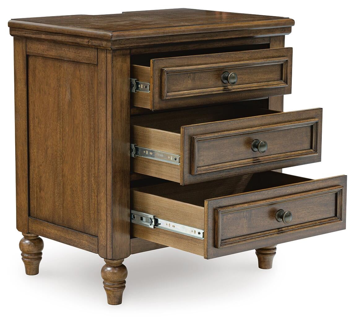 Sturlayne California King Upholstered Panel Bed, Dresser, Mirror and Nightstand