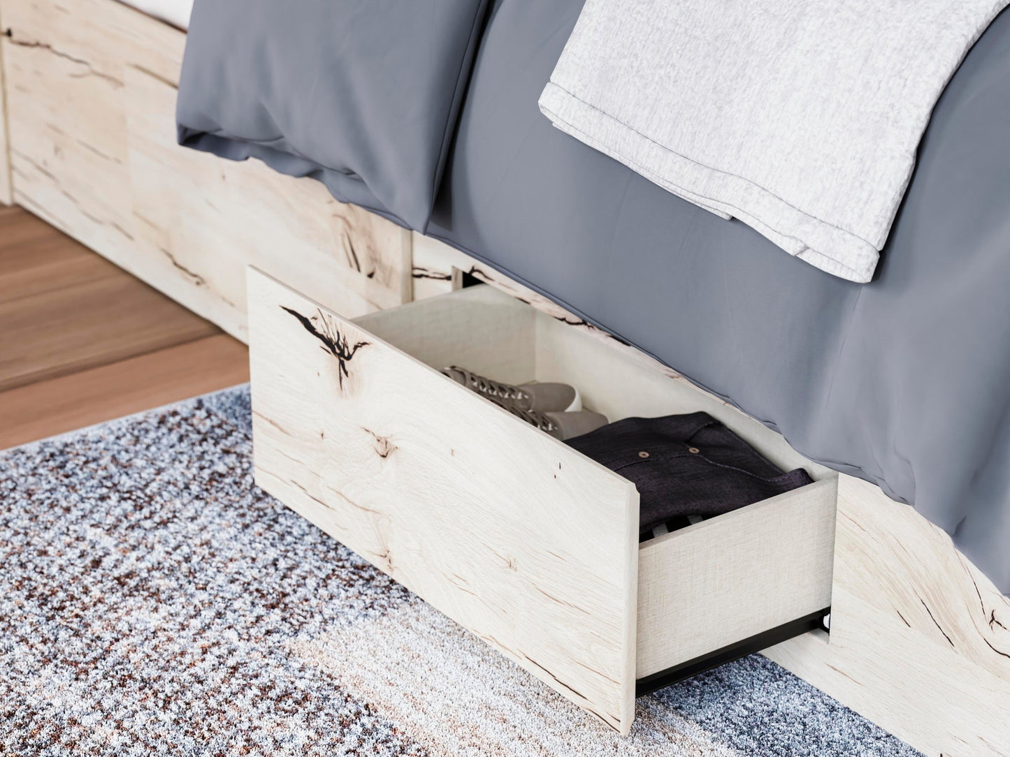 Lawroy Queen Panel Bed with Storage, Dresser, Mirror, Chest and Nightstand