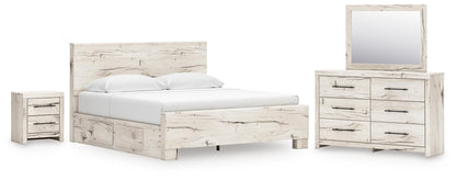 Lawroy King Panel Bed with Storage, Dresser, Mirror and Nightstand