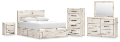 Lawroy Queen Panel Storage Bed, Dresser, Mirror, Chest and Nightstand