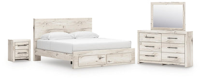 Lawroy King Panel Storage Bed, Dresser, Mirror and Nightstand