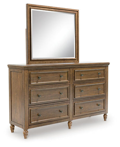 Sturlayne California King Upholstered Panel Bed, Dresser and Mirror