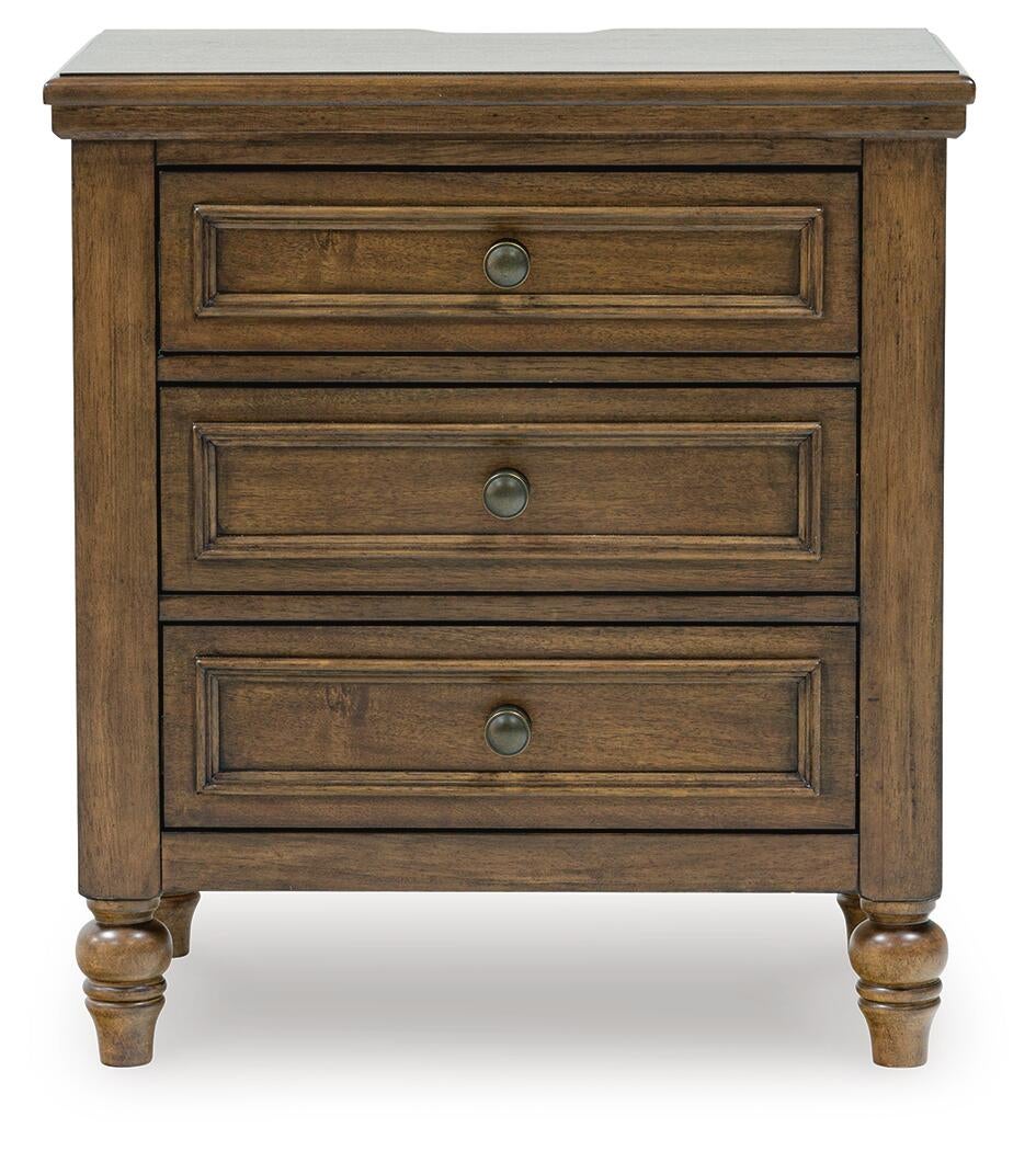 Sturlayne King Upholstered Panel Bed, Dresser, Mirror and Nightstand