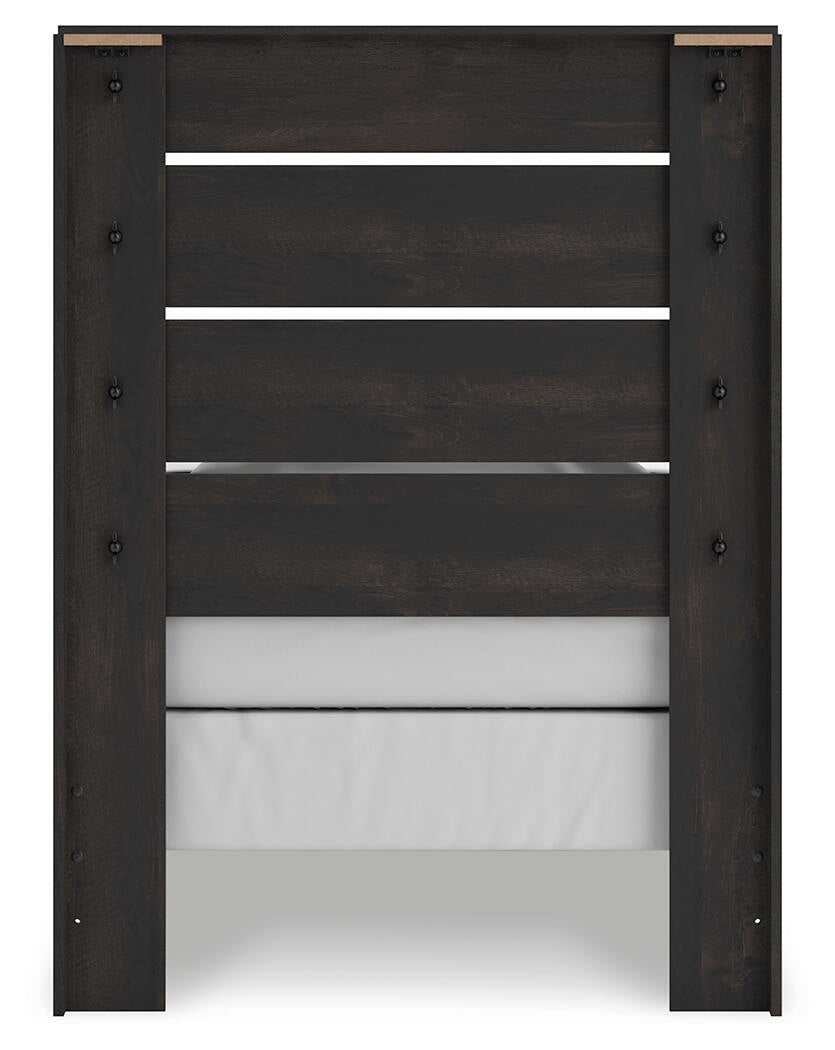 Delmorta Twin Panel Bed, Dresser, Mirror, Chest and Nightstand