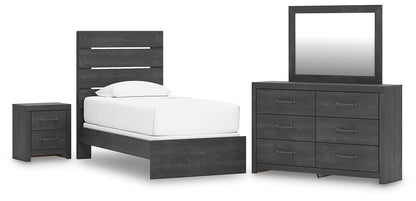 Delmorta Twin Panel Bed, Dresser, Mirror and Nightstand