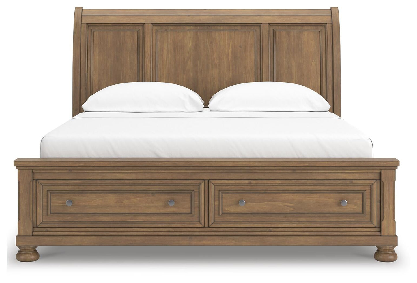 Vandenmore California King Storage Sleigh Bed with Mirrored Dresser, Chest and Nightstand