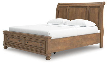 Vandenmore California King Storage Sleigh Bed with Mirrored Dresser, Chest and Nightstand