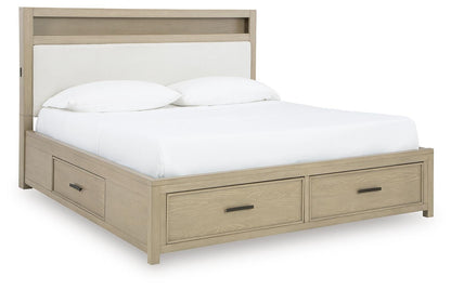 Calmoro King Bookcase Bed with Mirrored Dresser