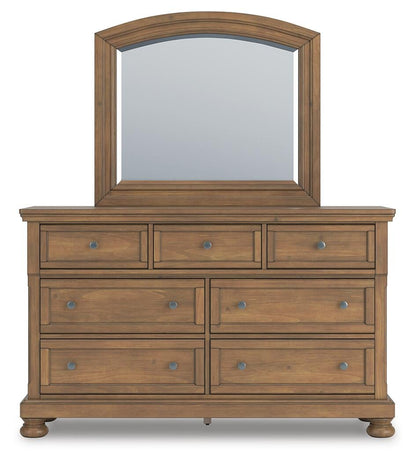 Vandenmore California King Panel Bed with Mirrored Dresser, Chest and Nightstand