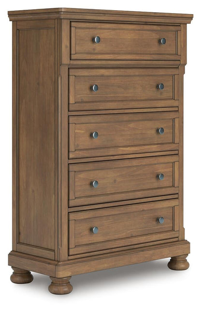 Vandenmore King Storage Sleigh Bed with Mirrored Dresser, Chest and Nightstand