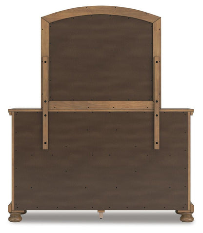 Vandenmore California King Storage Sleigh Bed with Mirrored Dresser