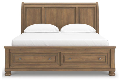 Vandenmore California King Storage Sleigh Bed with Mirrored Dresser