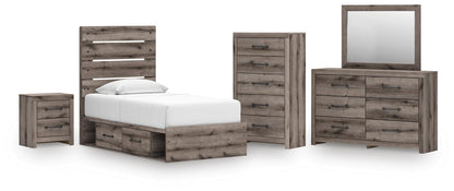 Urbanoore Twin Panel Storage Bed, Dresser, Mirror, Chest and Nightstand