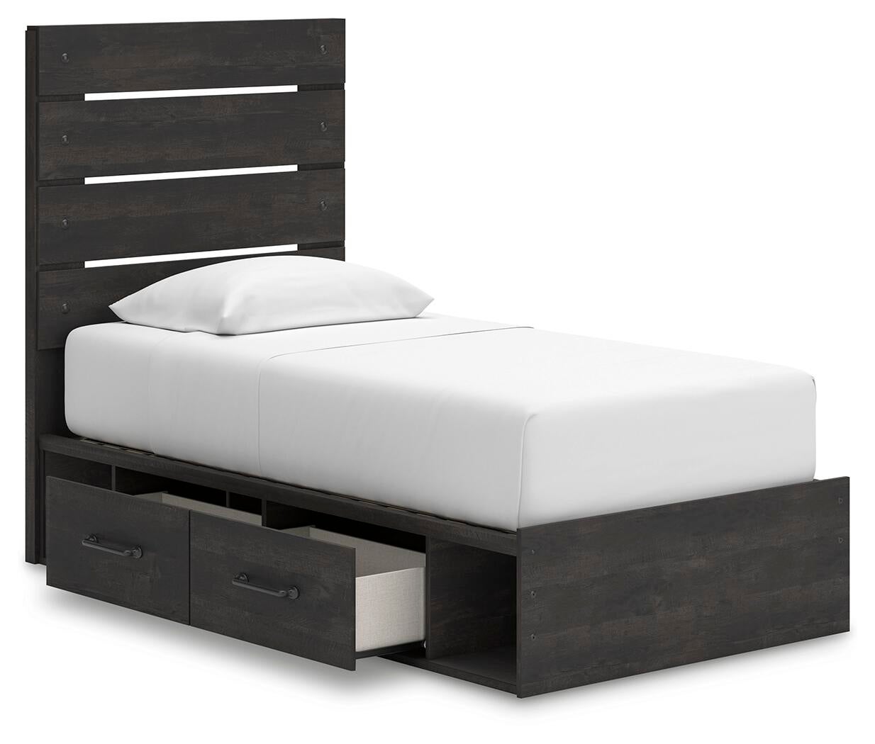 Delmorta Twin Panel Storage Bed, Dresser, Mirror and Nightstand