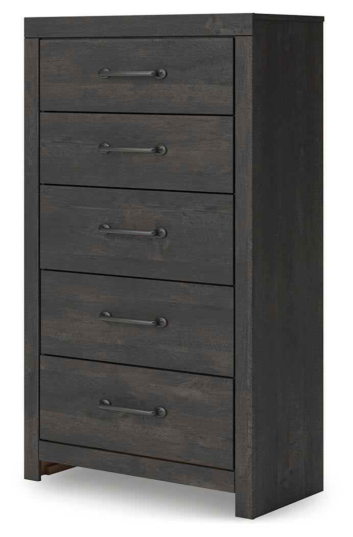 Delmorta Twin Panel Storage Bed, Dresser, Mirror, Chest and Nightstand
