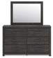 Delmorta Full Panel Storage Bed, Dresser, Mirror and Nightstand