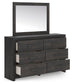 Delmorta Full Panel Storage Bed, Dresser, Mirror and Nightstand