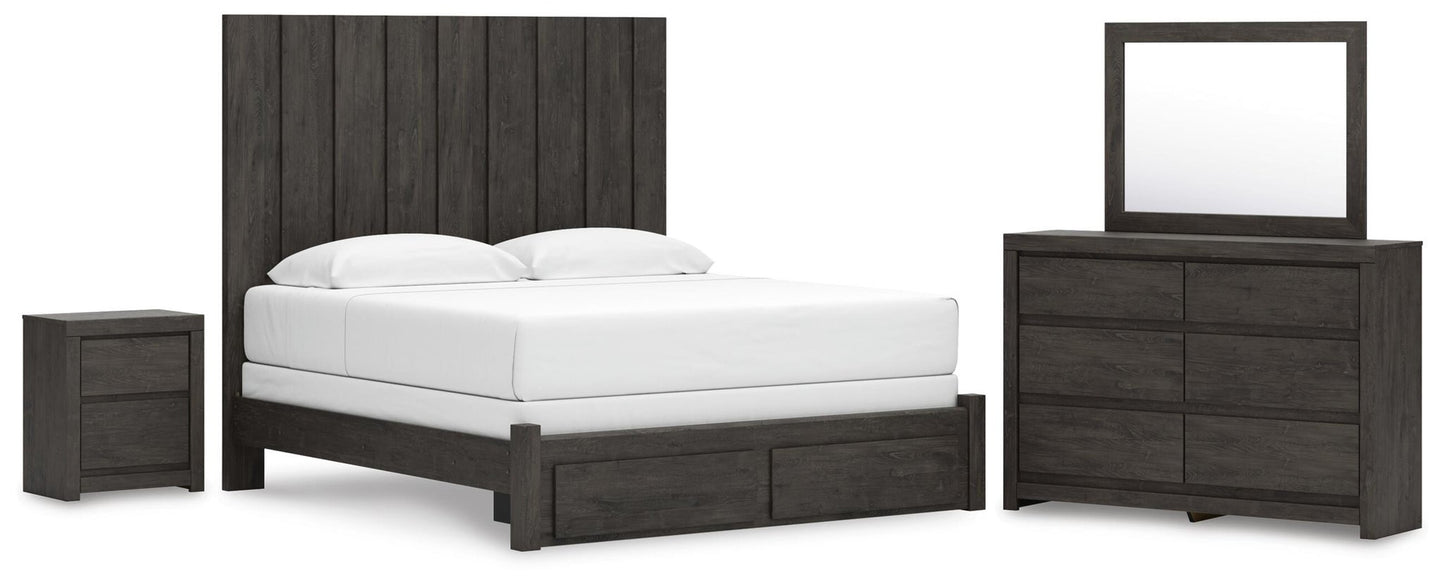 Parlayon King Panel Storage Bed, Dresser, Mirror and Nightstand