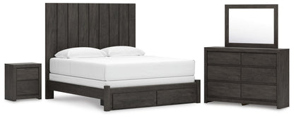 Parlayon King Panel Storage Bed, Dresser, Mirror and Nightstand