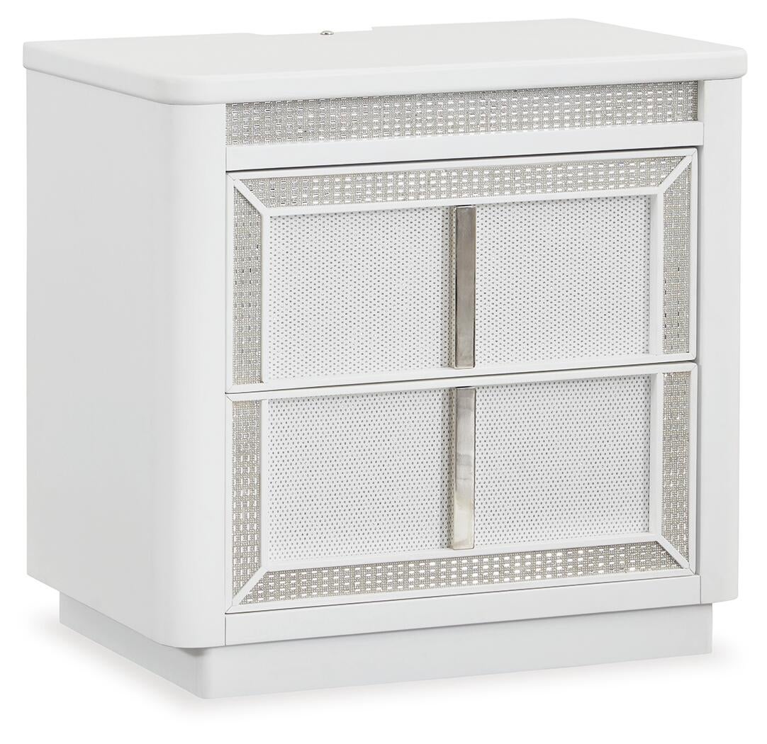 Chalanna California King Upholstered Storage Bed, Dresser, Mirror and Nightstand