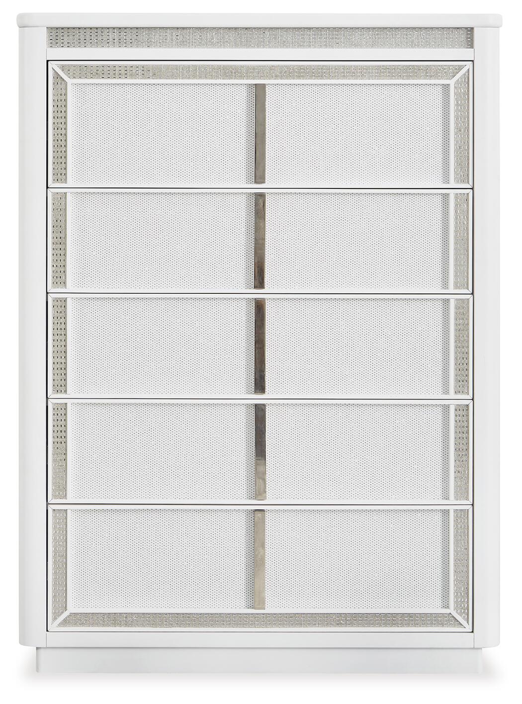 Chalanna California King Upholstered Storage Bed, Dresser, Mirror, Chest and Nightstand