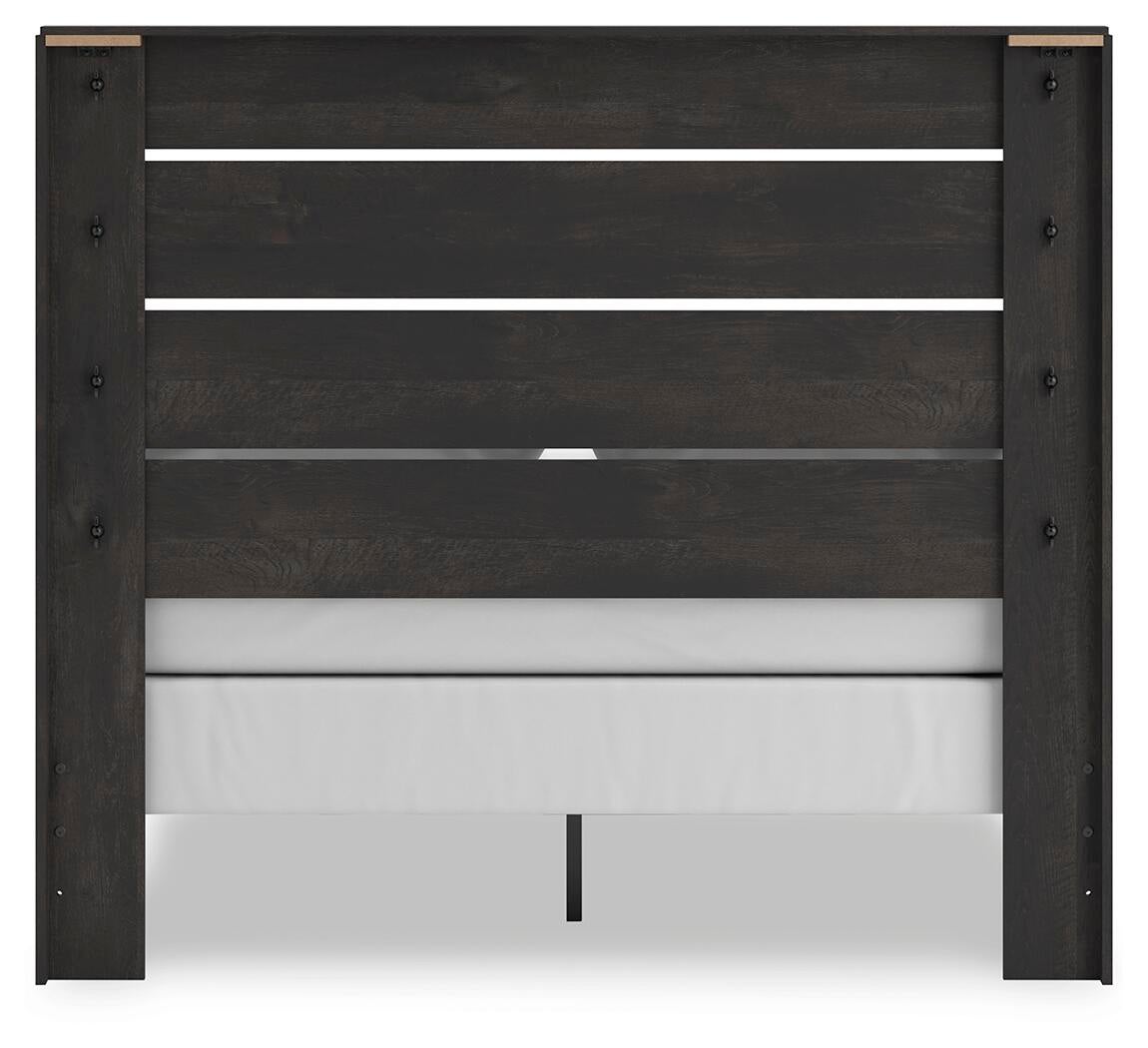 Delmorta Queen Panel Bed, Dresser, Mirror, Chest and Nightstand