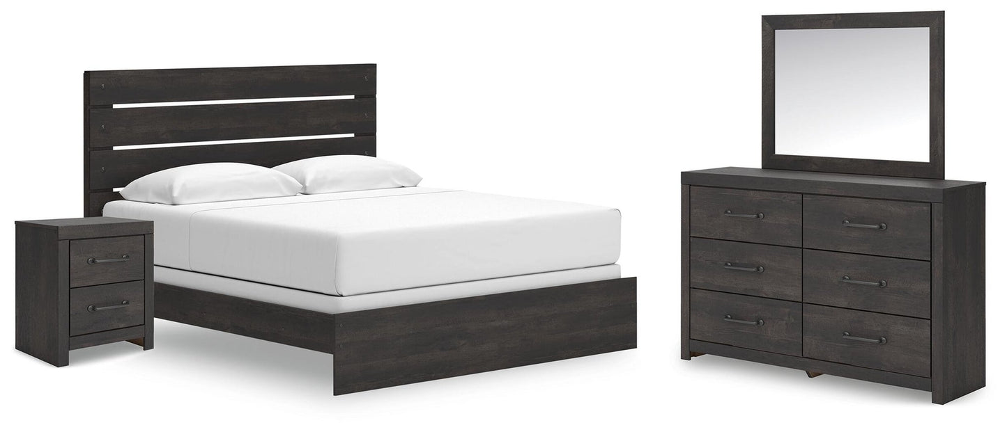 Delmorta King Panel Bed, Dresser, Mirror and Nightstand