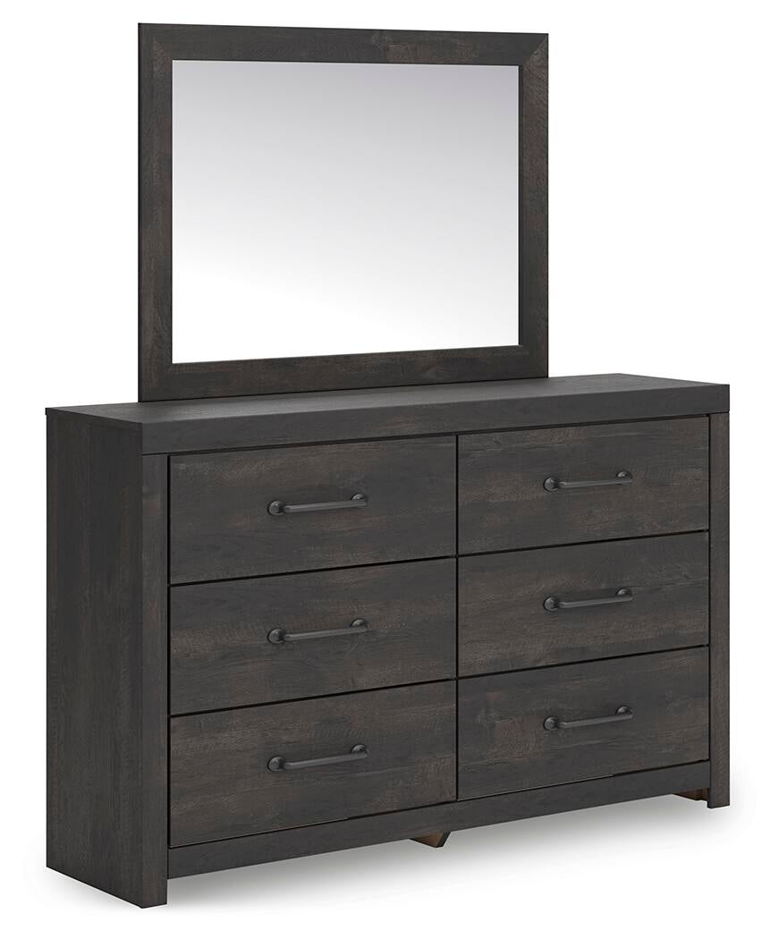 Delmorta King Panel Bed, Dresser, Mirror and Nightstand