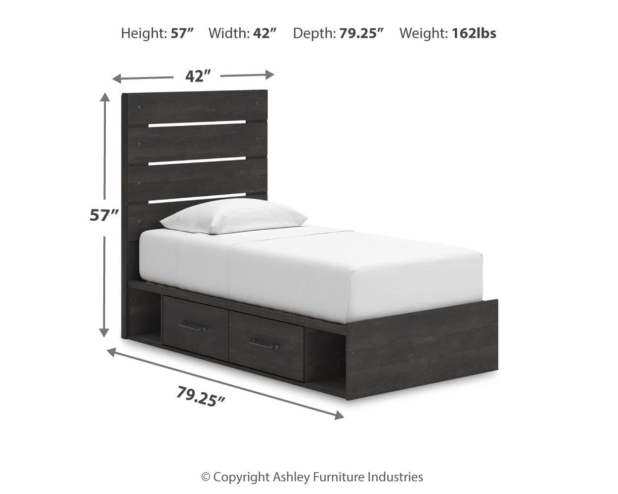 Delmorta Twin Panel Storage Bed, Dresser and Mirror