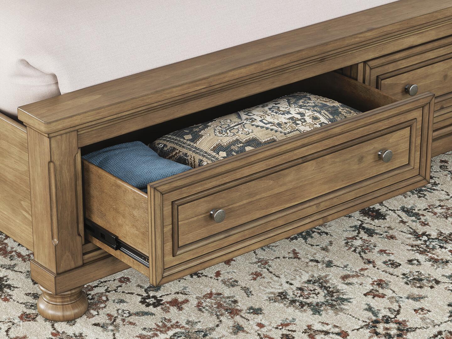 Vandenmore King Storage Sleigh Bed with Mirrored Dresser