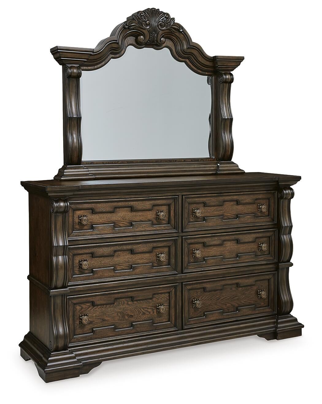 Maylee Queen Canopy Bed, Dresser, Mirror and Nightstand