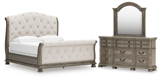 Ardenfield King Upholstered Sleigh Bed, Dresser and Mirror